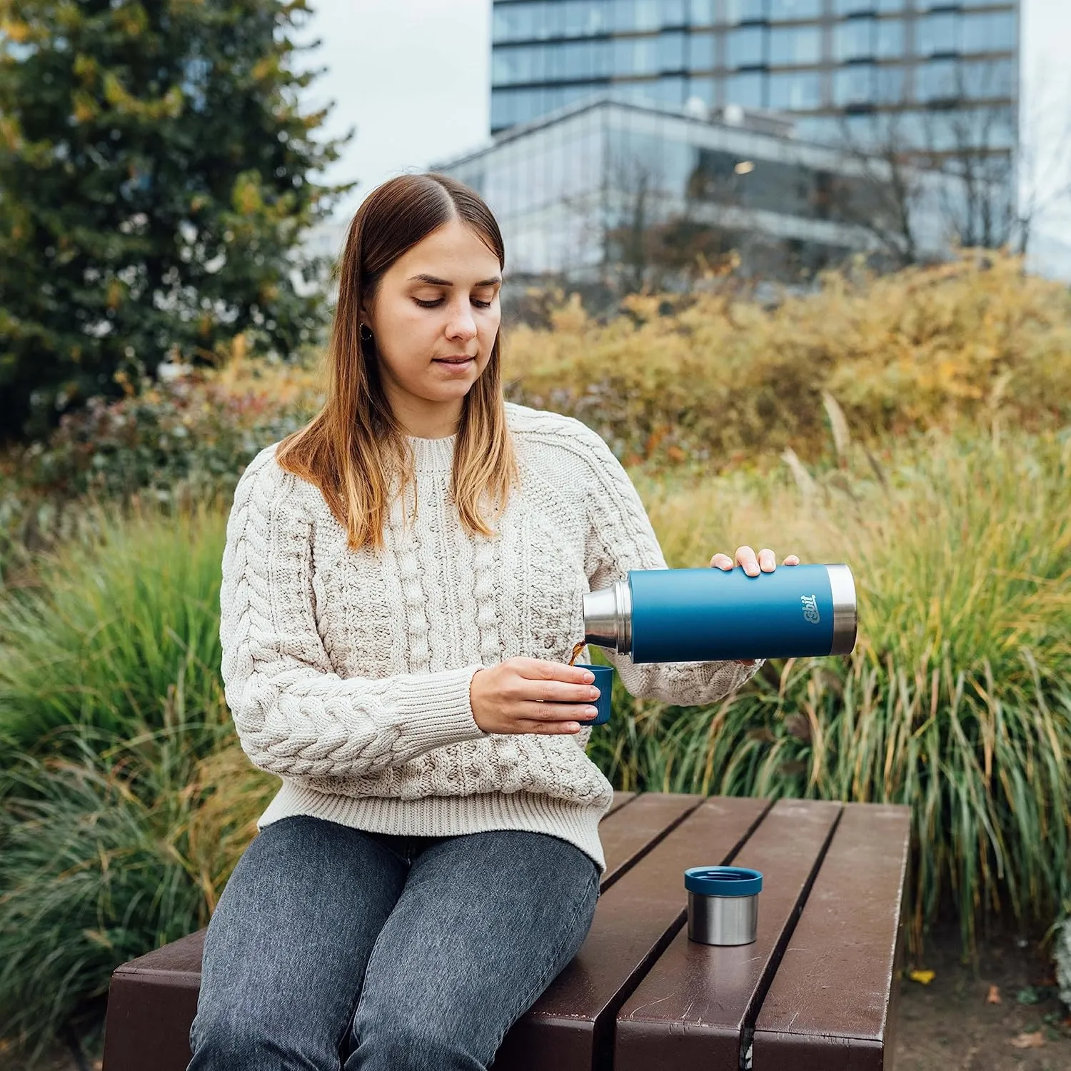 Esbit Sculptor Thermal Flask - Insulated Stainless Steel Bottle for Hot and Cold Drinks - 1000ml in Polar Blue
