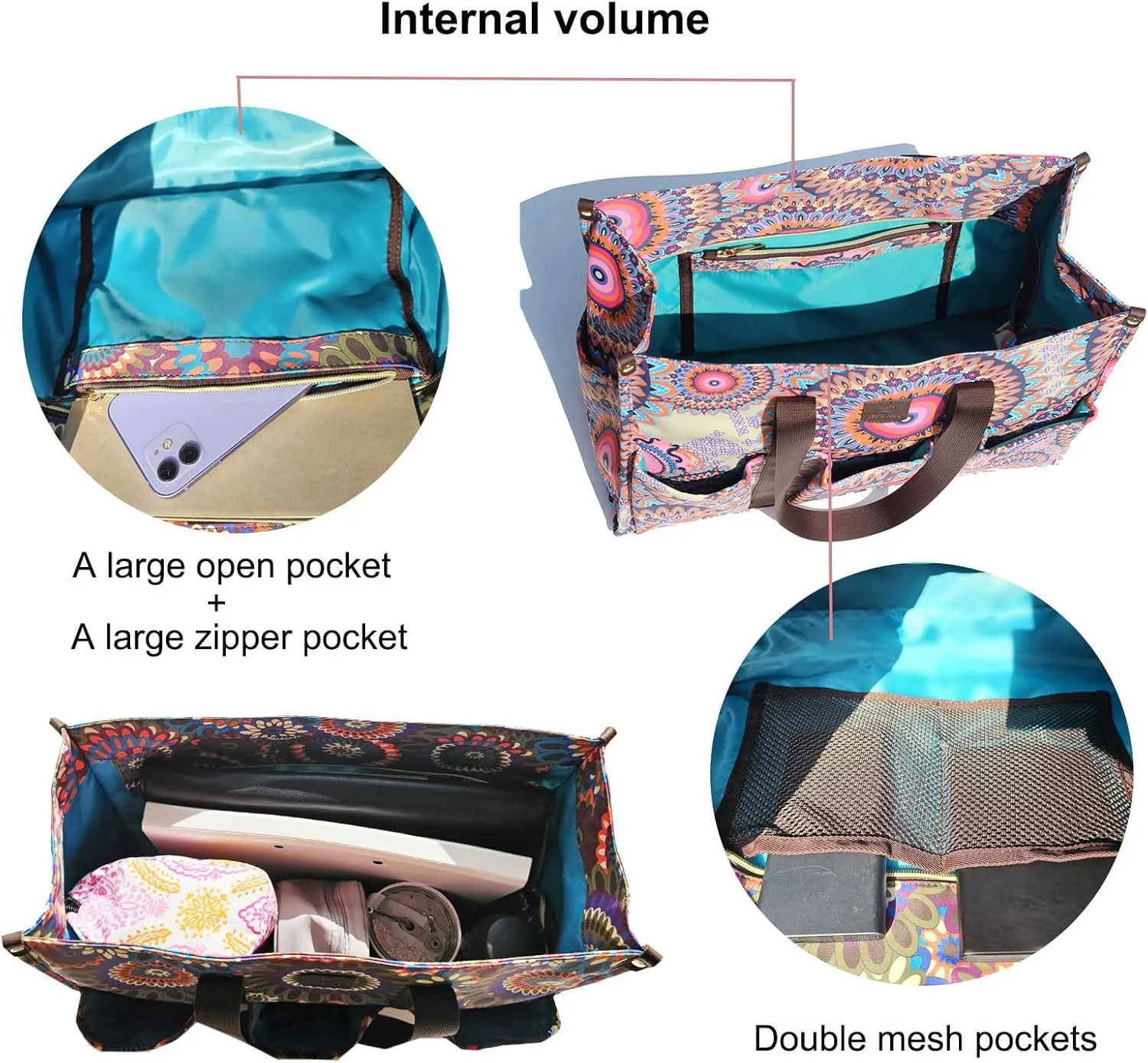 ESVAN Utility Tote Bag with Zip Top Waterproof Teacher Tote Bag for Teacher Work Women Beach