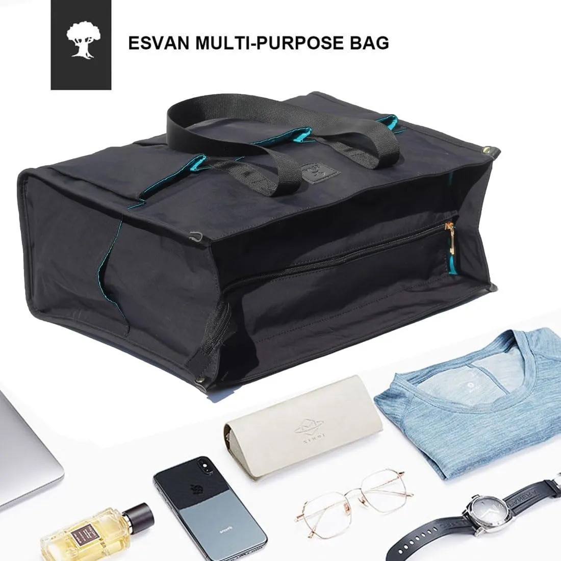 ESVAN Utility Tote Bag with Zip Top Waterproof Teacher Tote Bag for Teacher Work Women Beach