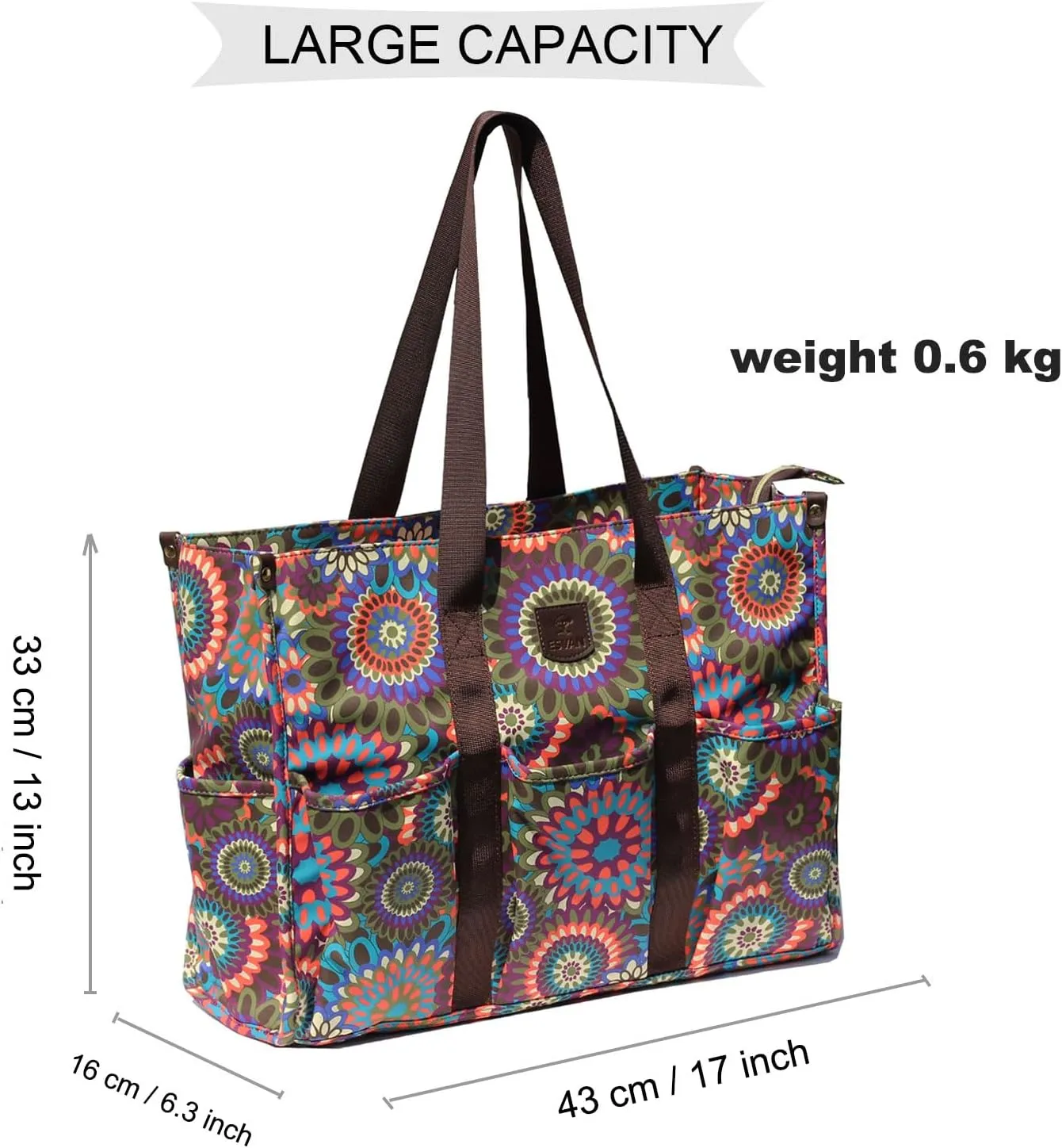ESVAN Utility Tote Bag with Zip Top Waterproof Teacher Tote Bag for Teacher Work Women Beach