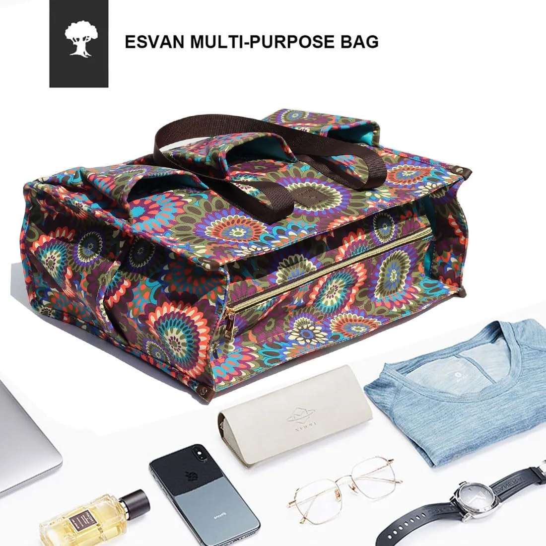 ESVAN Utility Tote Bag with Zip Top Waterproof Teacher Tote Bag for Teacher Work Women Beach