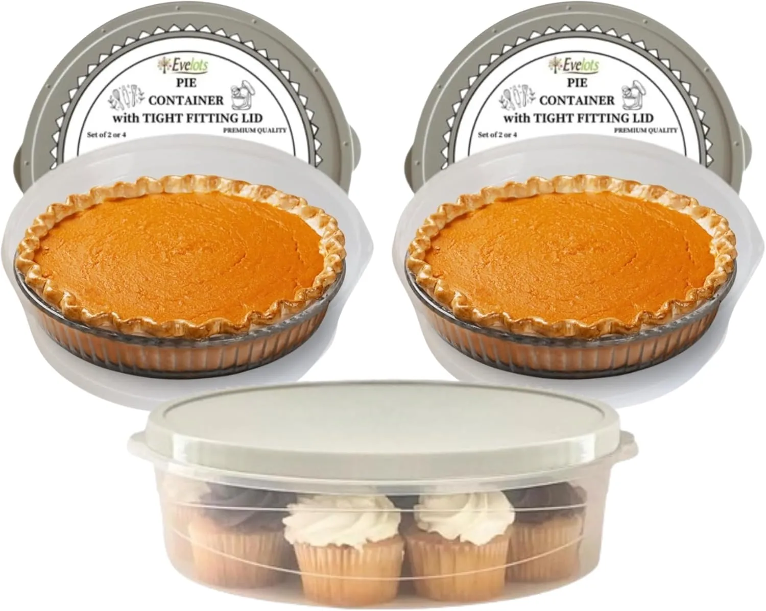 Evelots 2-Pack 10-Inch Airtight Food Storage Container with Lid - Portable Carrier for Pies, Cakes, Cupcakes & More - BPA-Free Clear Plastic - Secure & Easy Transport