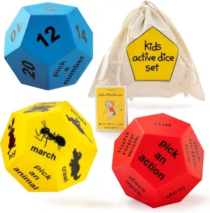 Exercise Dice for Kids - Fun Indoor & Outdoor PE Equipment, Recess Toys & Gross Motor Toys for Active Toddlers and Kids in Preschool, Kindergarten, & Elementary School
