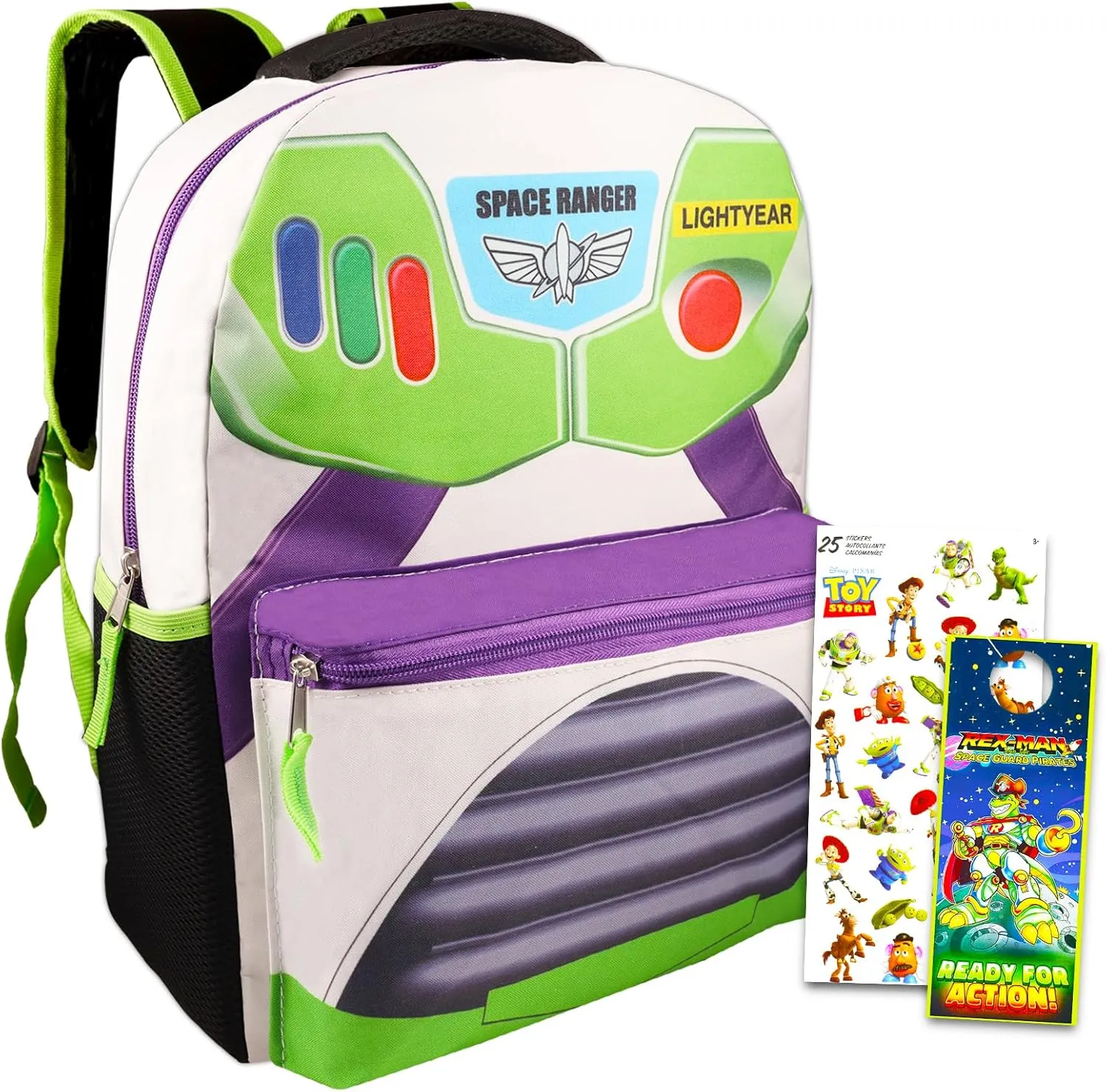 Expinsig Fast Forward Lightyear Backpack Set - Buzz Lightyear Backpack for Boys Bundle with Stickers, More | Toy Story Backpack for Boys 4-6