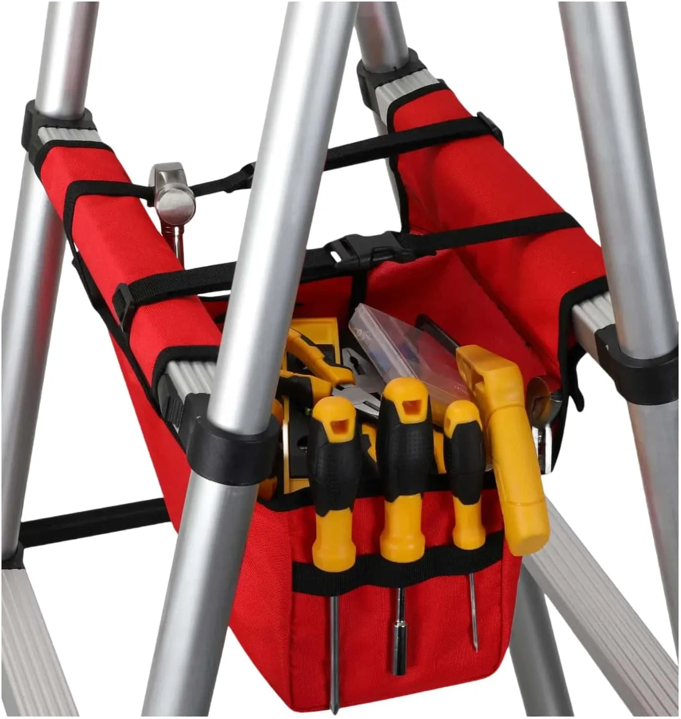 Extension Ladder Tool Tray Bag 2.0, Smart Zones & Functions for Scissor or Step Ladders Accessory, Red