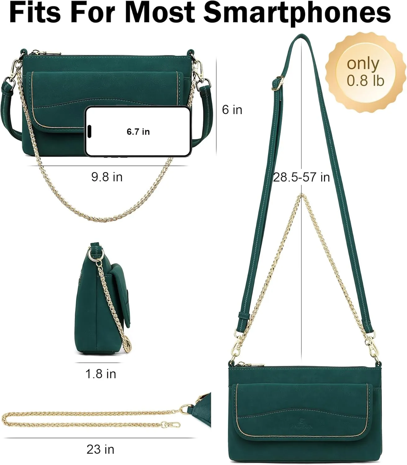 FADEON Wristlet Clutch Purses for Women,Vegan Leather Crossbody Bags Designer Women Wallet Purse with Chain Strap
