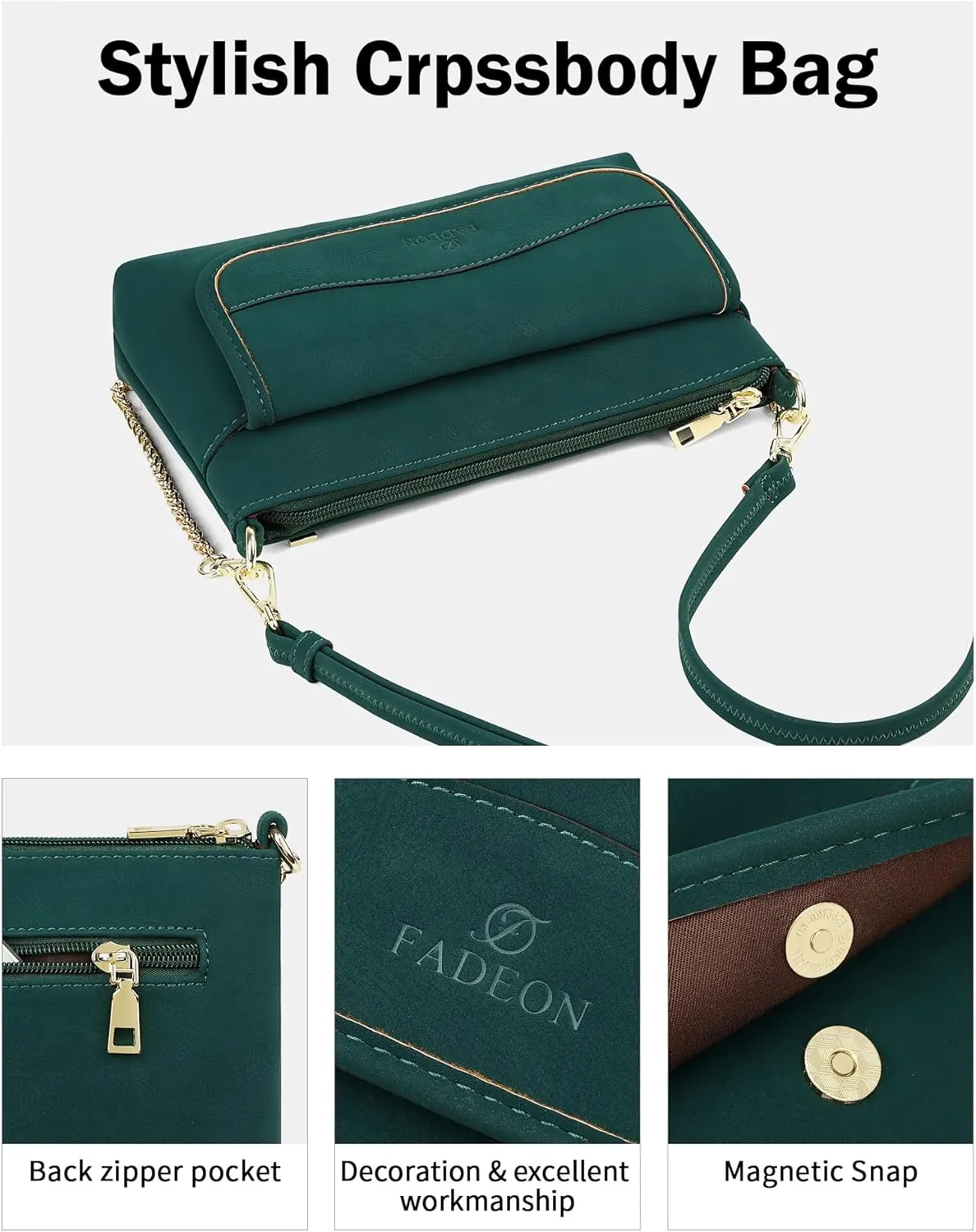 FADEON Wristlet Clutch Purses for Women,Vegan Leather Crossbody Bags Designer Women Wallet Purse with Chain Strap