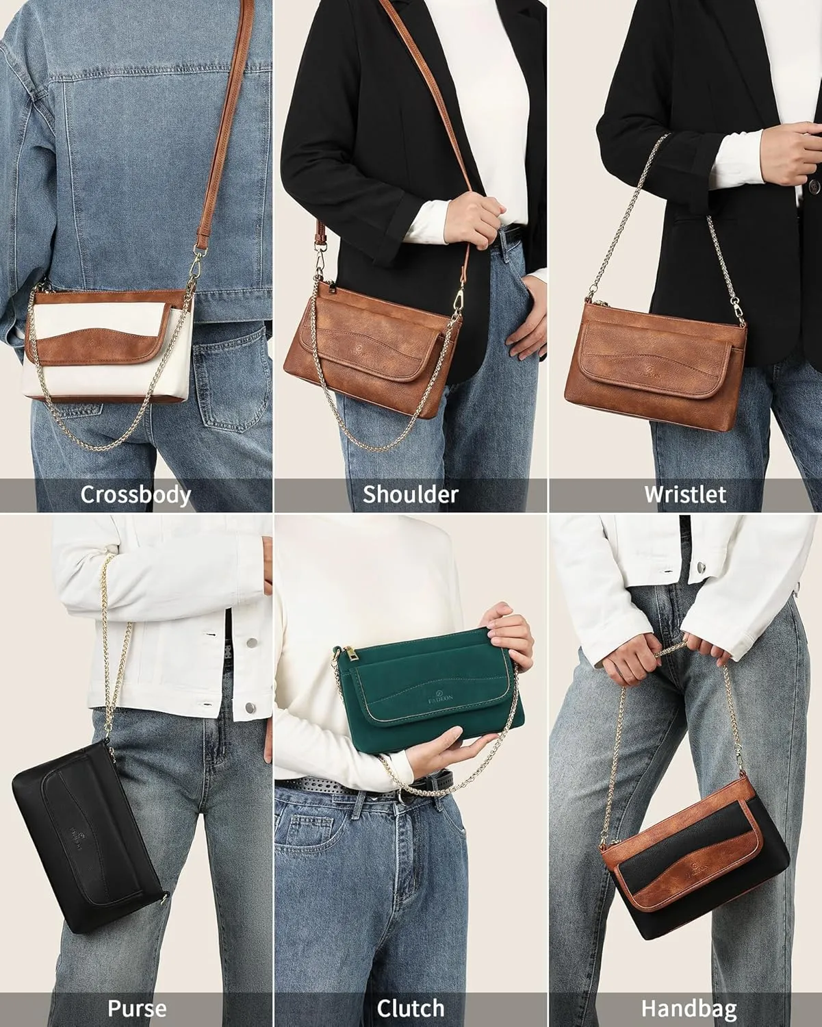 FADEON Wristlet Clutch Purses for Women,Vegan Leather Crossbody Bags Designer Women Wallet Purse with Chain Strap