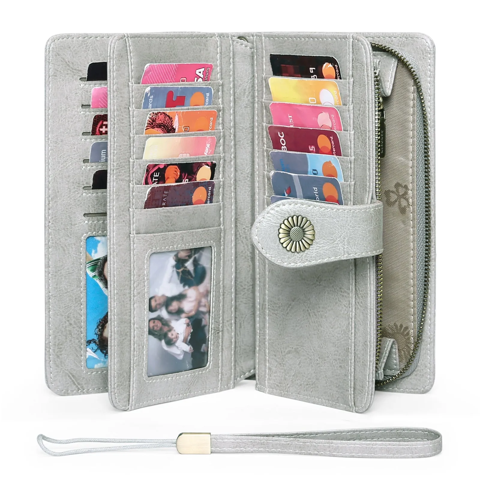 FALAN MULE Wristlet Wallets for Women Genuine Leather RFID Blocking Large Capacity Trifold Ladies Wallet