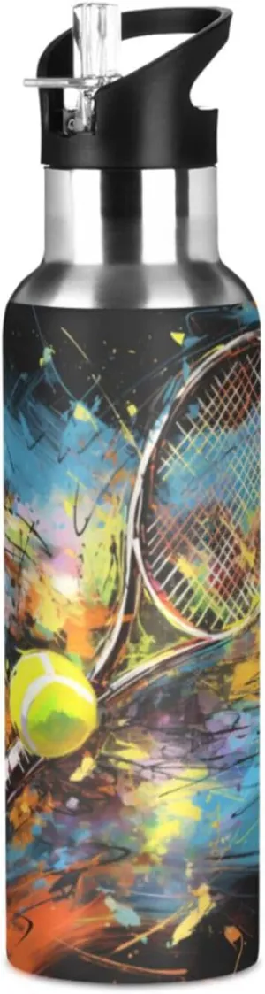 Fancy Artwork Tennis Water Bottle Insulated Thermos Sport Vacuum Cup Stainless Steel Jug for Coffee Tea