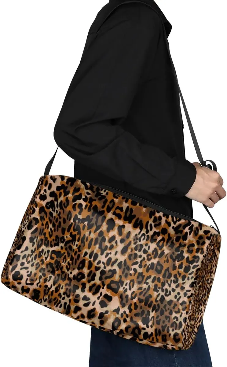 Fashion Leopard Print Small Gym Bag for Men Women Workout Sport Duffle Bag Waterproof Weekender Overnight Bag Lightweight Carry on Tote Bag Crossbody Shoulder Travel Bag for Swim Yoge Dance
