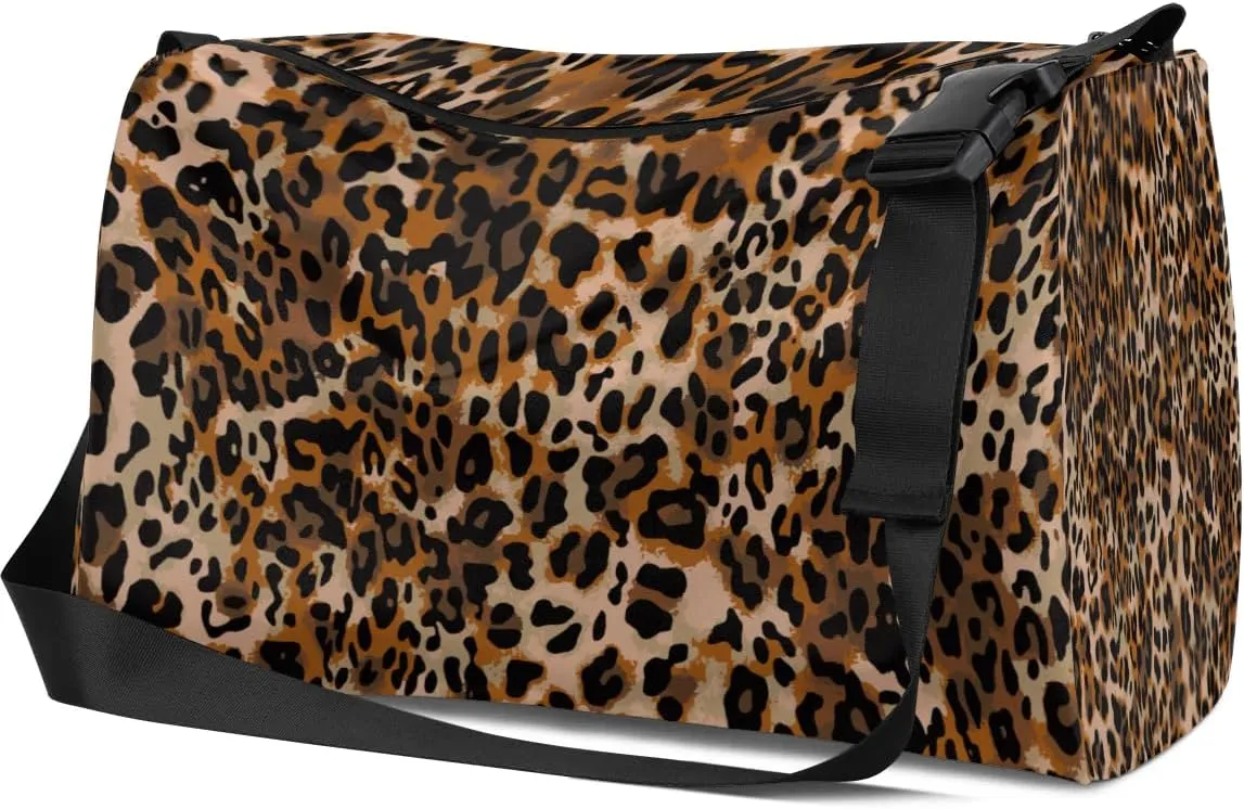Fashion Leopard Print Small Gym Bag for Men Women Workout Sport Duffle Bag Waterproof Weekender Overnight Bag Lightweight Carry on Tote Bag Crossbody Shoulder Travel Bag for Swim Yoge Dance