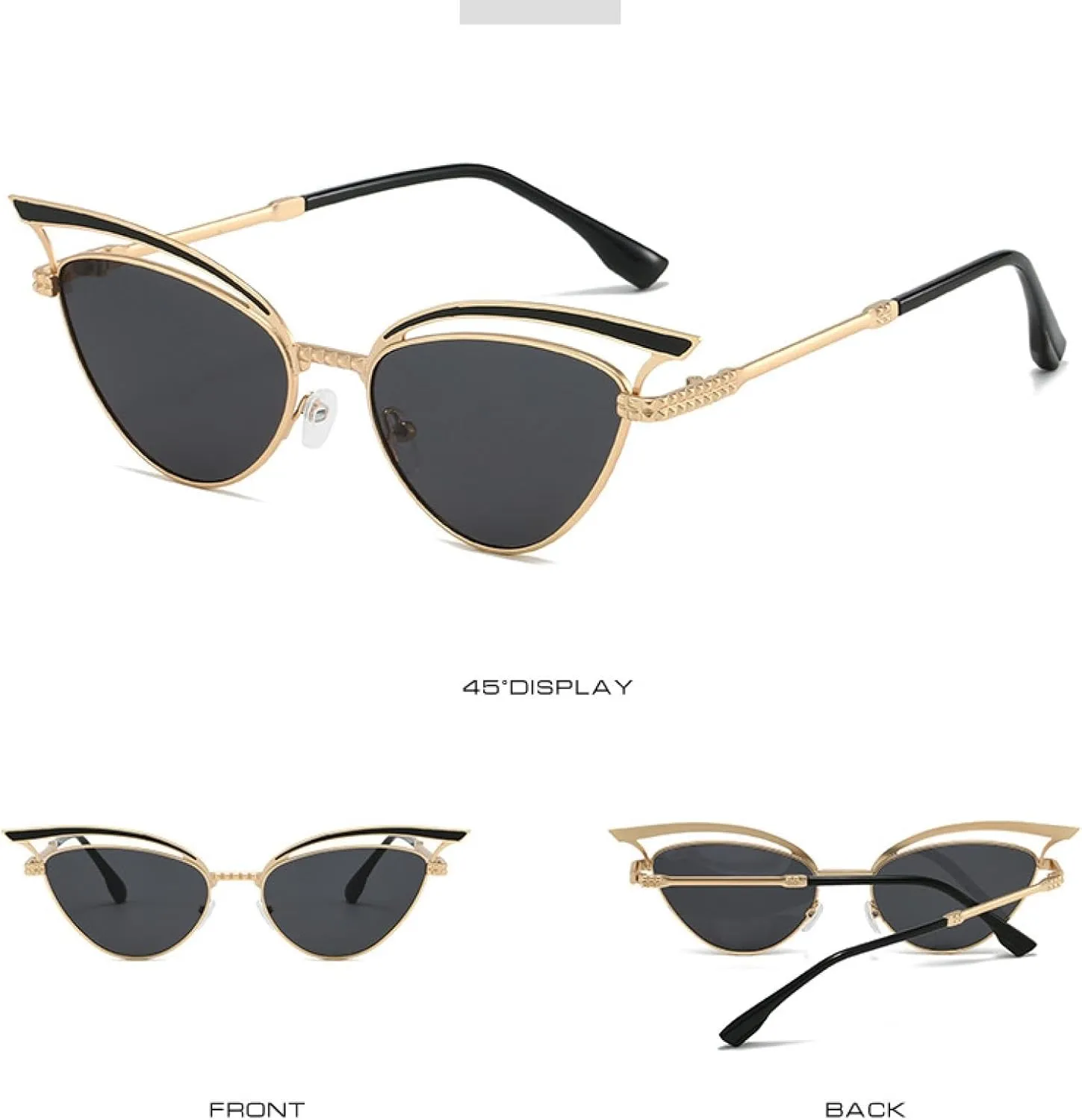 Fashion Retro Hollowed Metal Small Frame Cat Eye Sunglasses Woman Man Luxury Travel Driving Shades Uv400