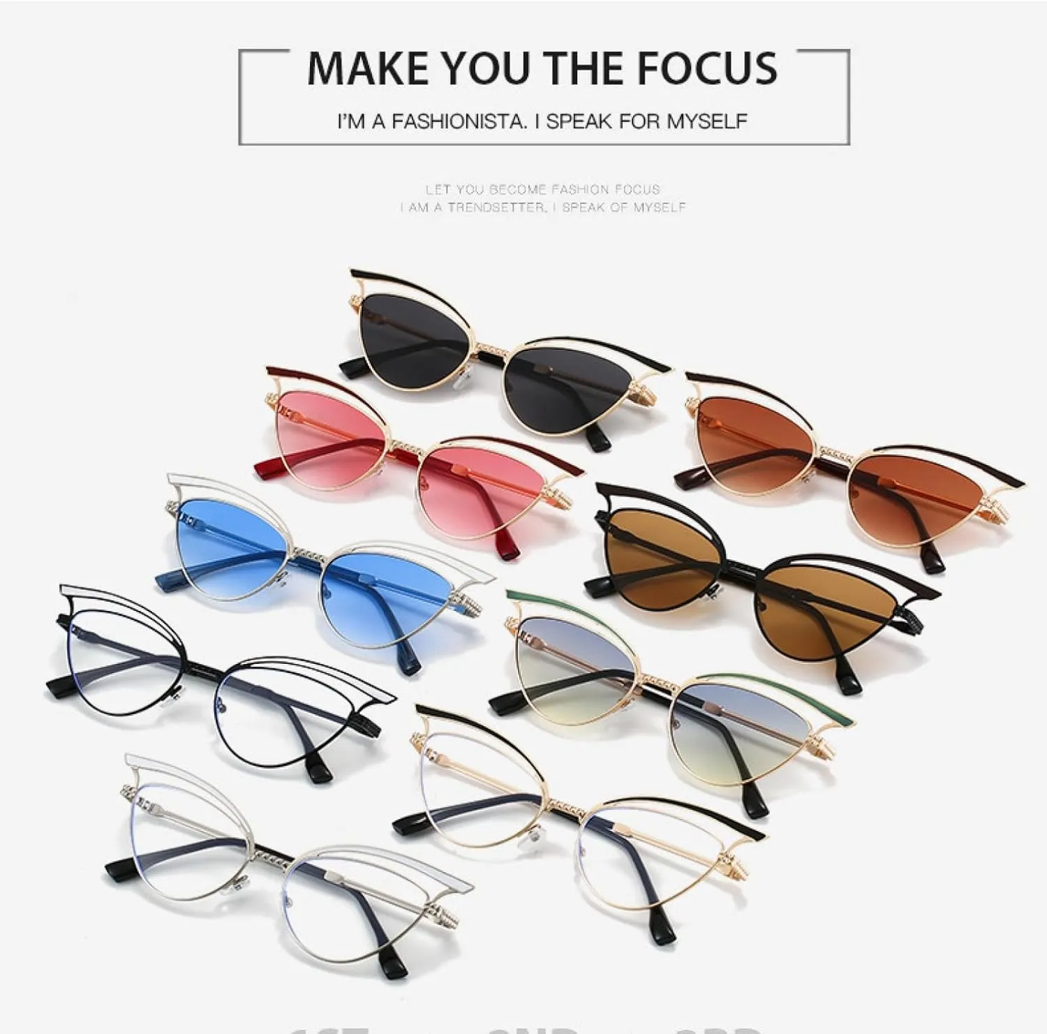 Fashion Retro Hollowed Metal Small Frame Cat Eye Sunglasses Woman Man Luxury Travel Driving Shades Uv400