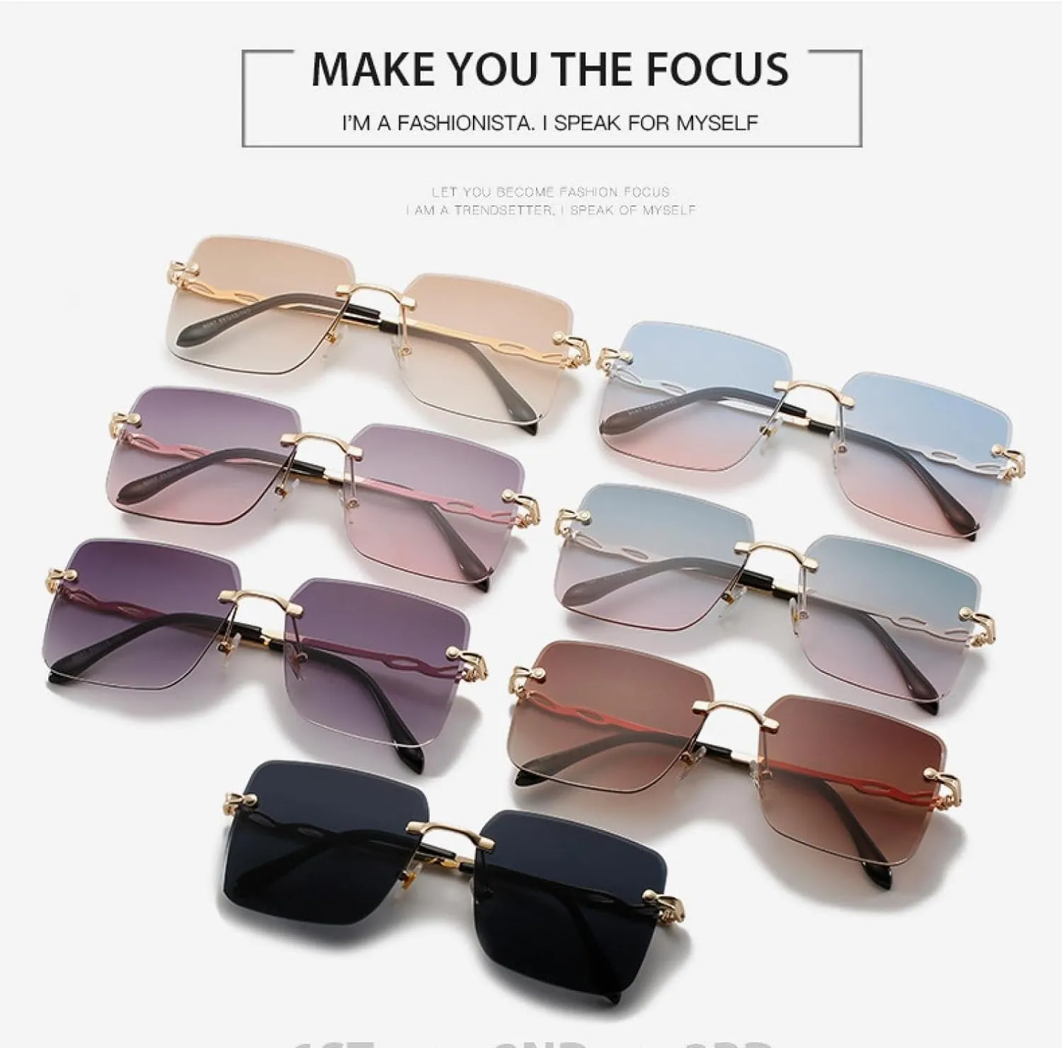 Fashion Rimless Metal Sunglasses Women Men Vintage Trend Eyeglasses Female Travel Street Photography Shades Uv400