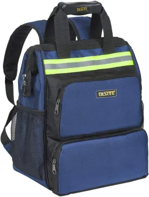 FASITE Tool Bag Backpack, Heavy Duty Durable Electrician Work Pack for Hand Tools, Waterproof Tool Storage & Organizer for a Contractor, Plumber, HVAC, Cable Repairman, Blue
