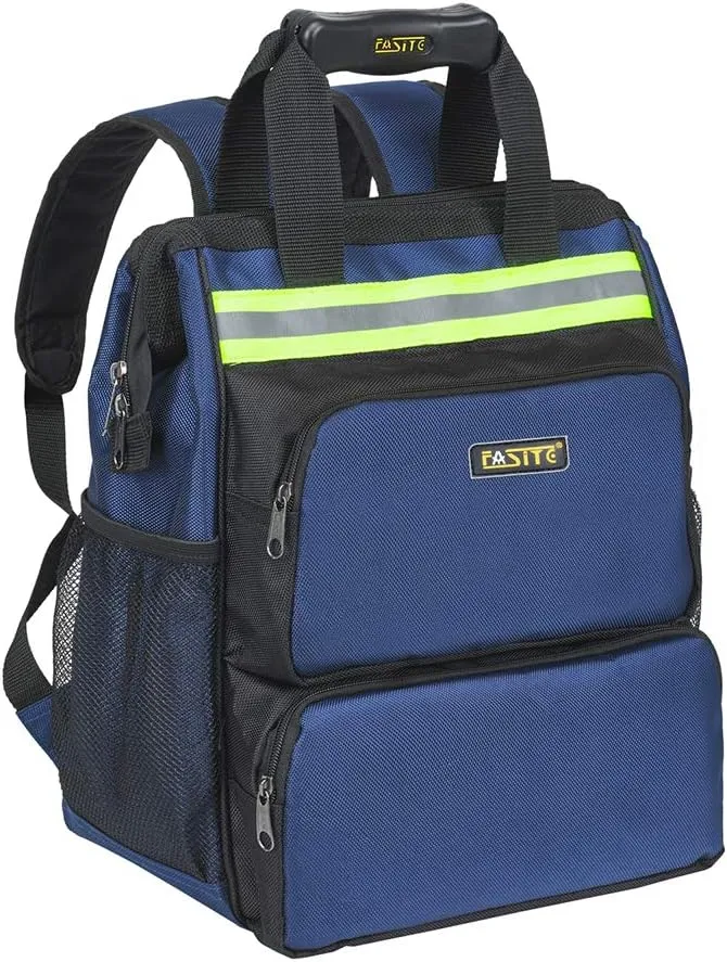 FASITE Tool Bag Backpack, Heavy Duty Durable Electrician Work Pack for Hand Tools, Waterproof Tool Storage & Organizer for a Contractor, Plumber, HVAC, Cable Repairman, Blue