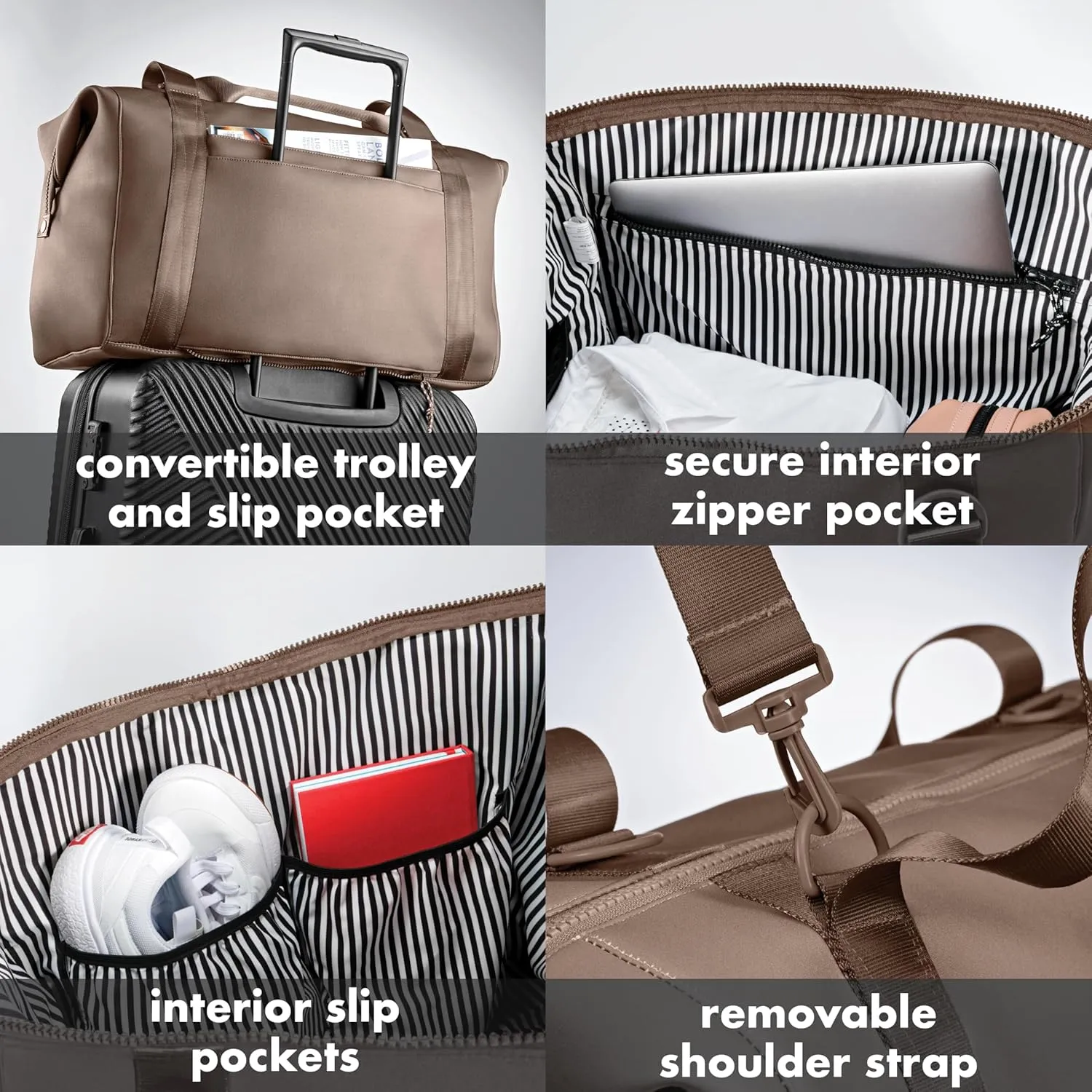 Fit & Fresh Premium Neoprene Weekender Bag With Trolley Sleeve - Large Overnight, Carry-on, Duffel, Gym, and Hospital Bag for Labor & Delivery