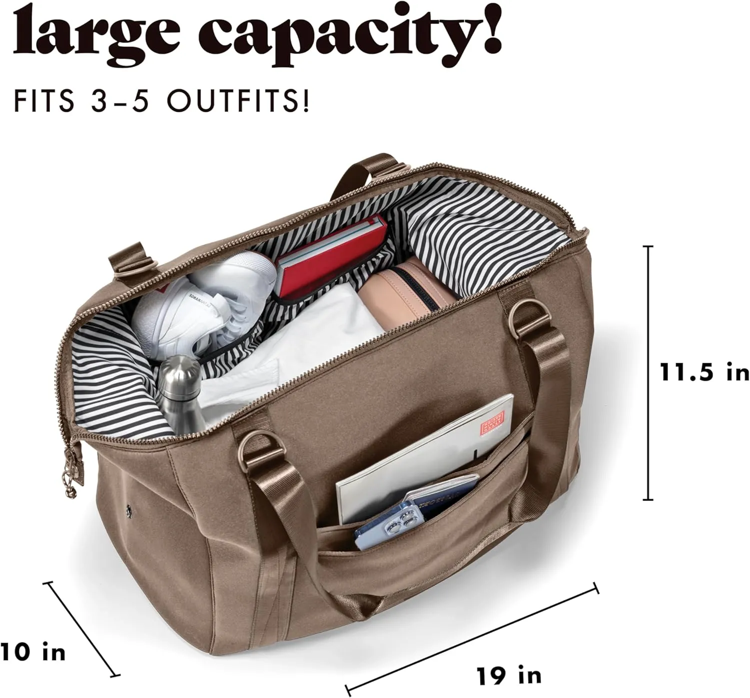 Fit & Fresh Premium Neoprene Weekender Bag With Trolley Sleeve - Large Overnight, Carry-on, Duffel, Gym, and Hospital Bag for Labor & Delivery