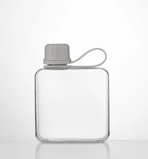 Flat Water Bottle Travel Flask Portable 10.5 oz BPA Free Tritan Square Small Water Bottles Leakproof Slim Water Bottle for Purse Travel Pocket Sports Fitness (Grey, 10.5)
