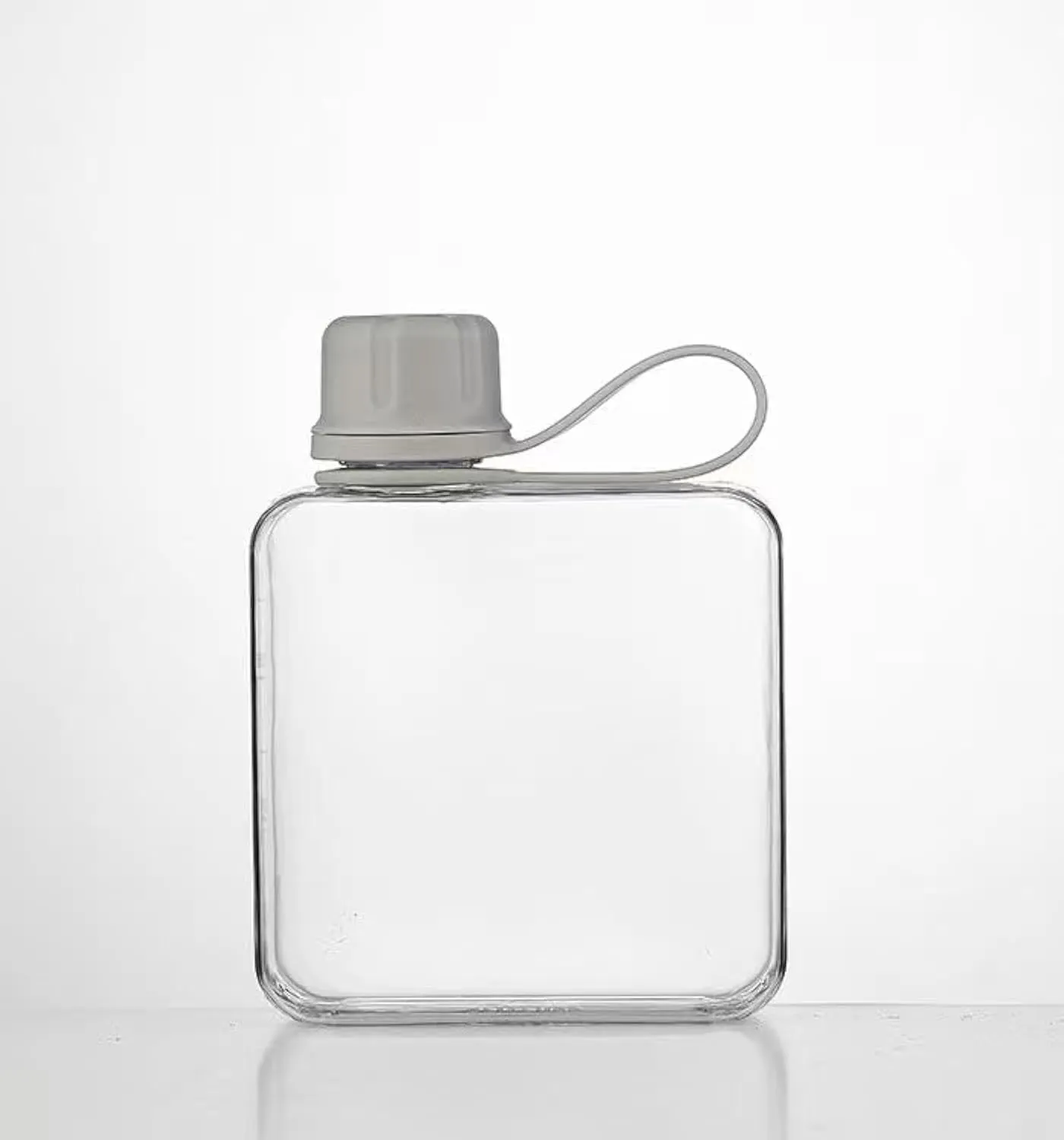 Flat Water Bottle Travel Flask Portable 10.5 oz BPA Free Tritan Square Small Water Bottles Leakproof Slim Water Bottle for Purse Travel Pocket Sports Fitness (Grey, 10.5)