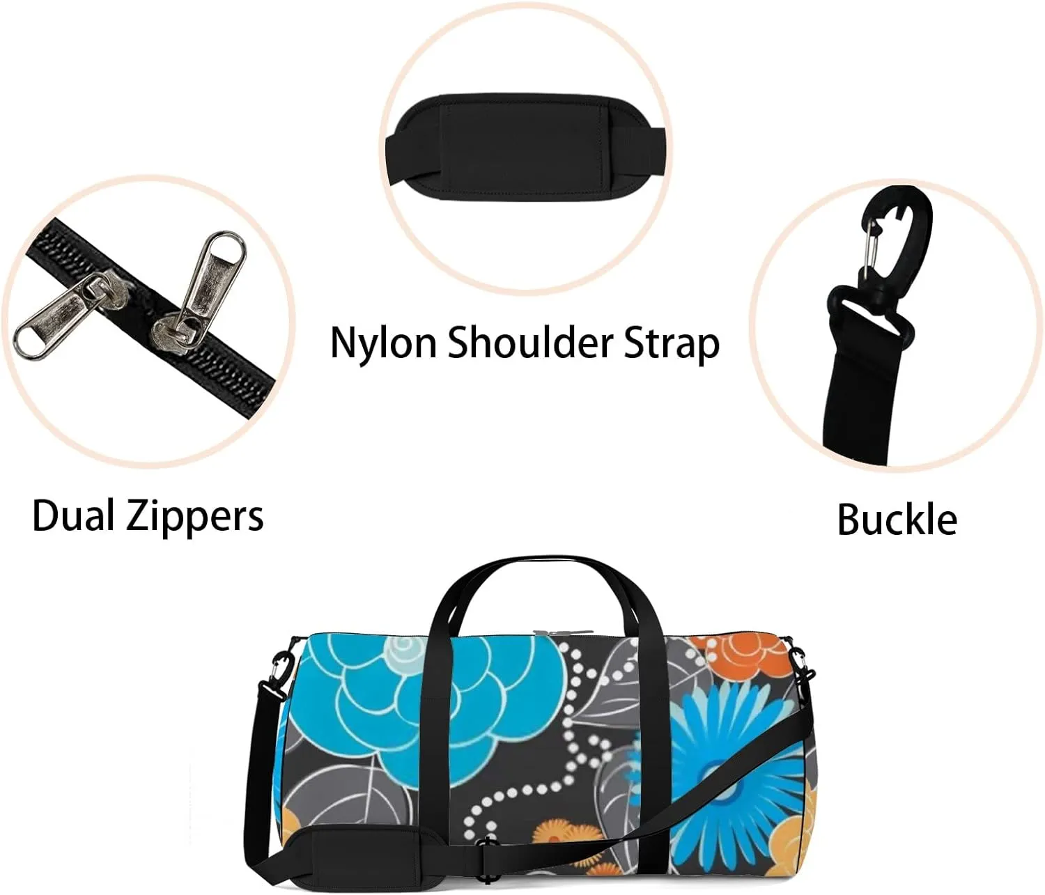 Floral Seamless Pattern Sports Bag Tote Bag Waterproof Gym Bag with Shoulder Strap Zipper 2 Side Pockets for Men and Women, Travel and Storage Shoulder Bag.