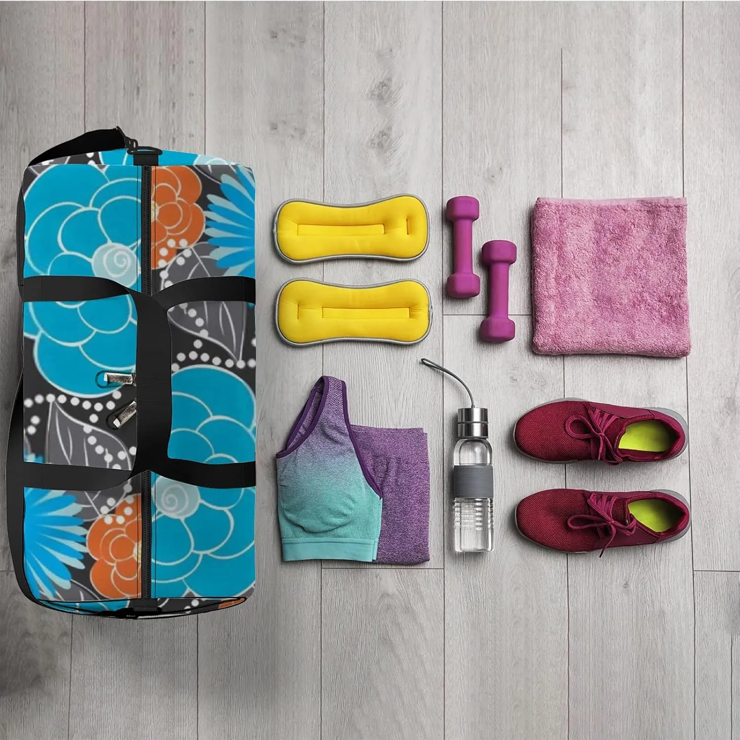 Floral Seamless Pattern Sports Bag Tote Bag Waterproof Gym Bag with Shoulder Strap Zipper 2 Side Pockets for Men and Women, Travel and Storage Shoulder Bag.