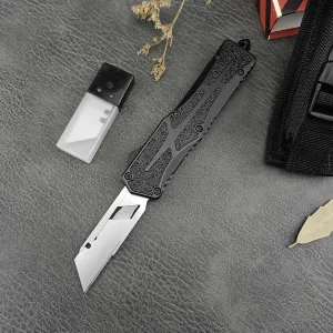 Folding Utility Knife, Zinc Alloy Handle Heavy Duty Safety Box Cutter, EDC Utility Knife with Extra 10PC Blades, Ideal for Home Tools, Office and Outdoors (frosted)