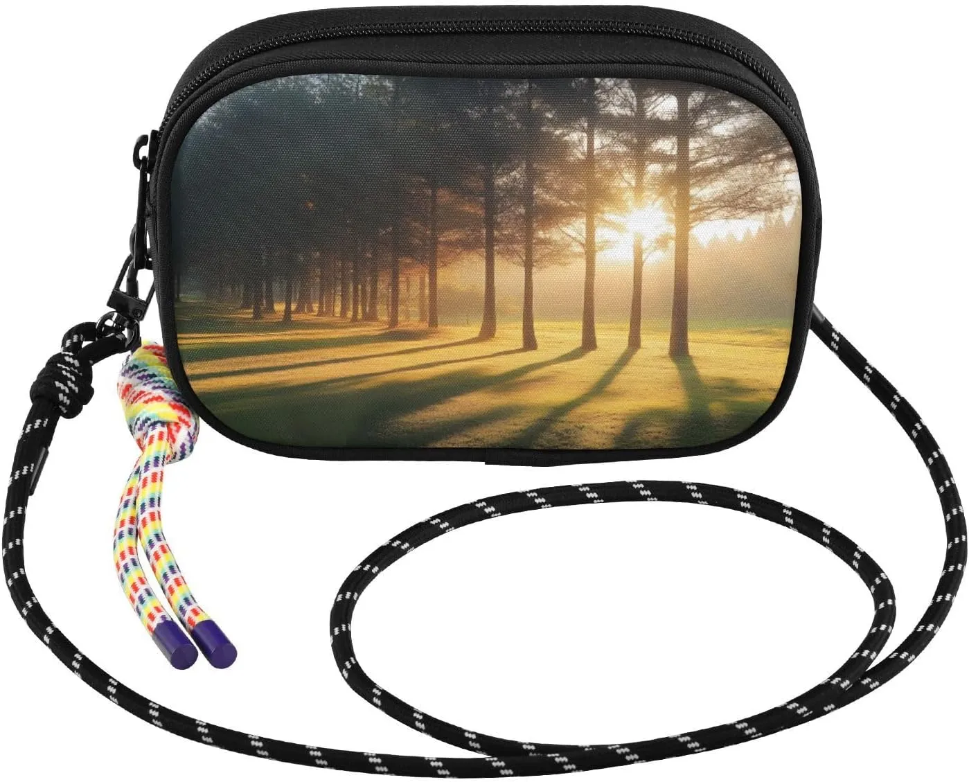 Forest Sunrise Tree Crossbody Bags for Women Cell Phone Purses Women's Shoulder Handbag Wallet Purse with Rope Pendant