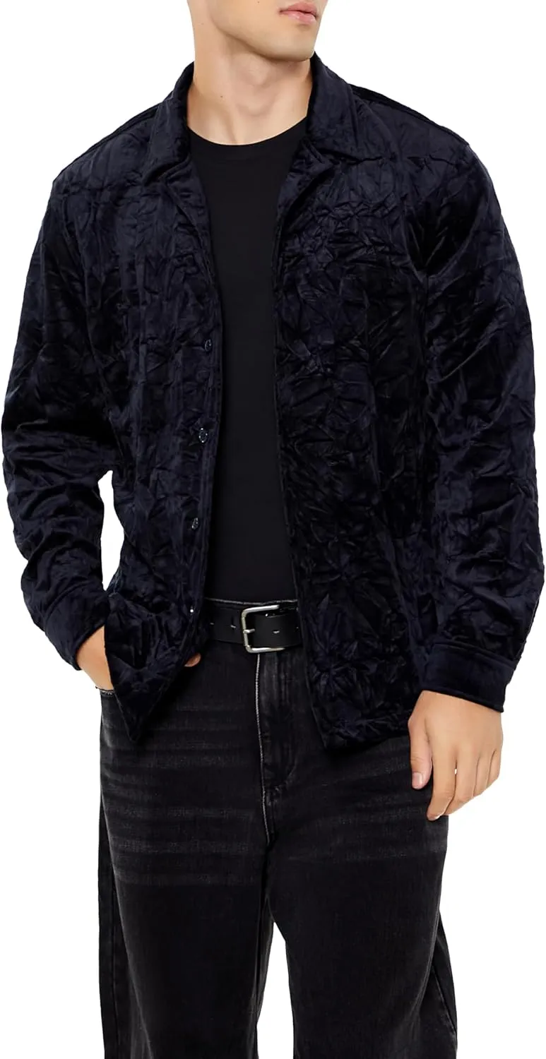 Forever 21 Men's Crushed Velvet Button-Front Shirt