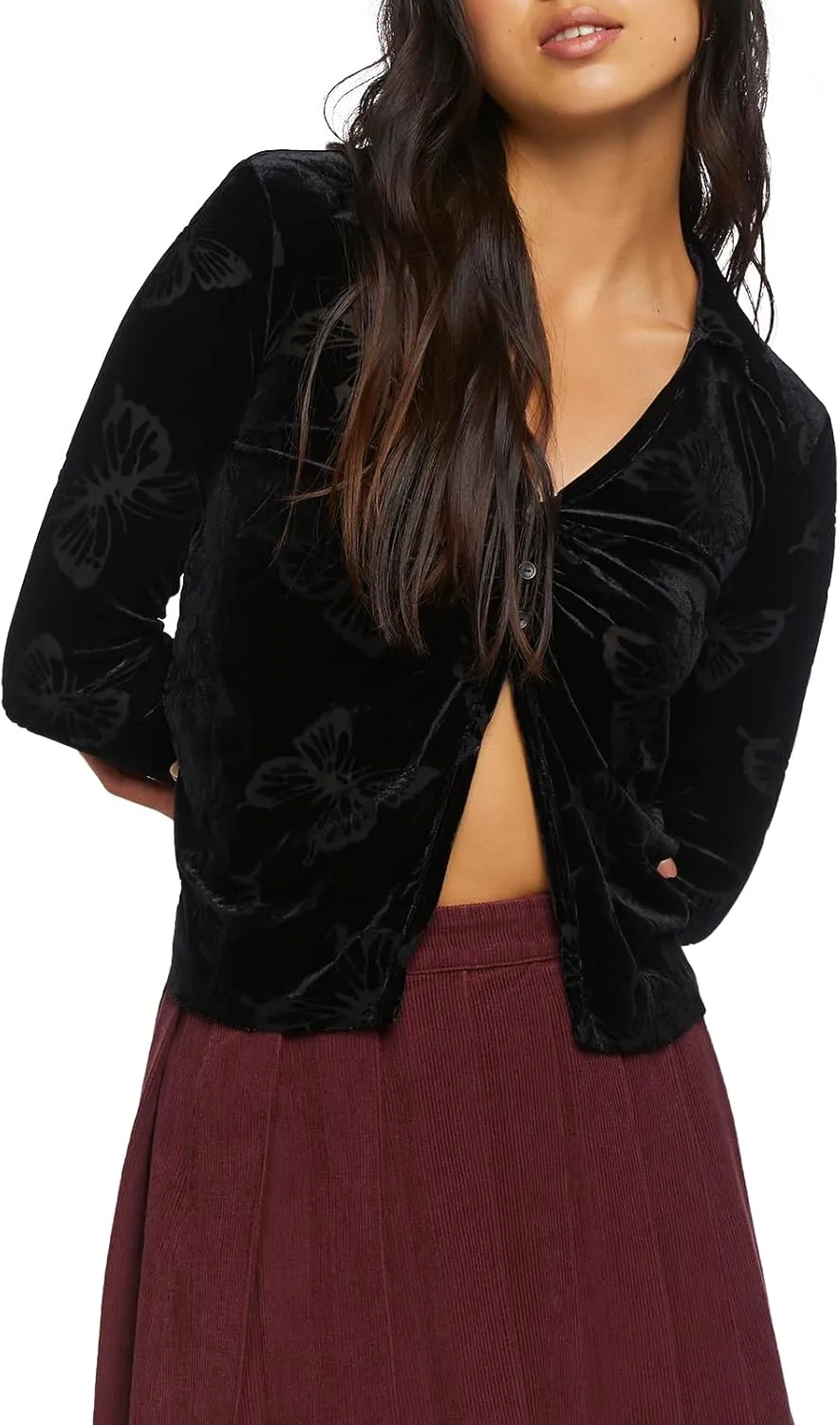 Forever 21 Women's Burnout Butterfly Split-Front Top