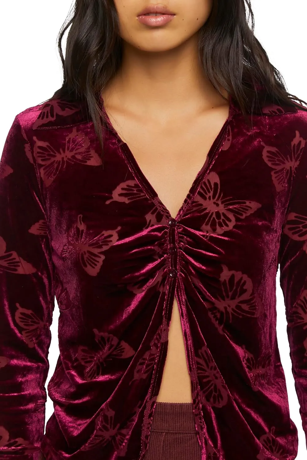 Forever 21 Women's Burnout Butterfly Split-Front Top