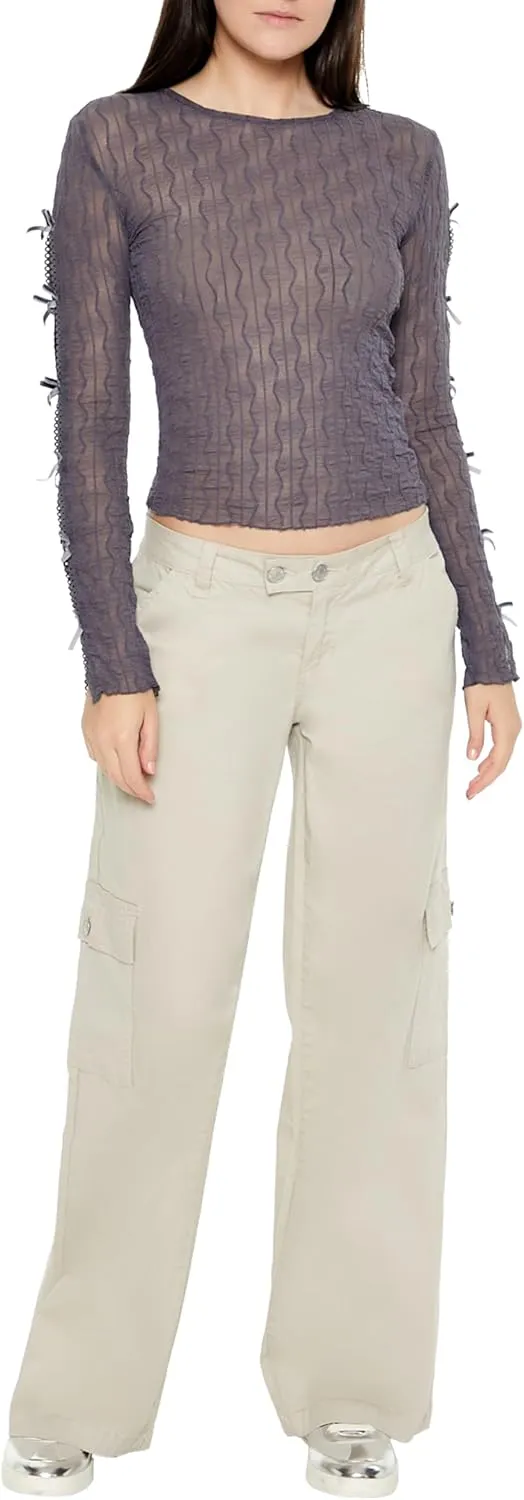 Forever 21 Women's Chevron Jacquard Cutout Crop Top