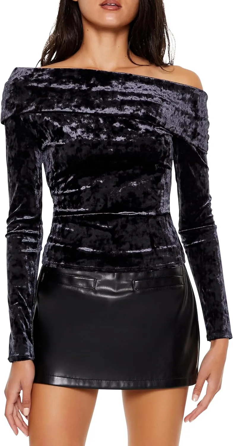 Forever 21 Women's Crushed Velvet Off-The-Shoulder Top