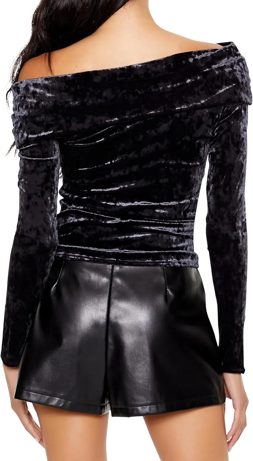 Forever 21 Women's Crushed Velvet Off-The-Shoulder Top
