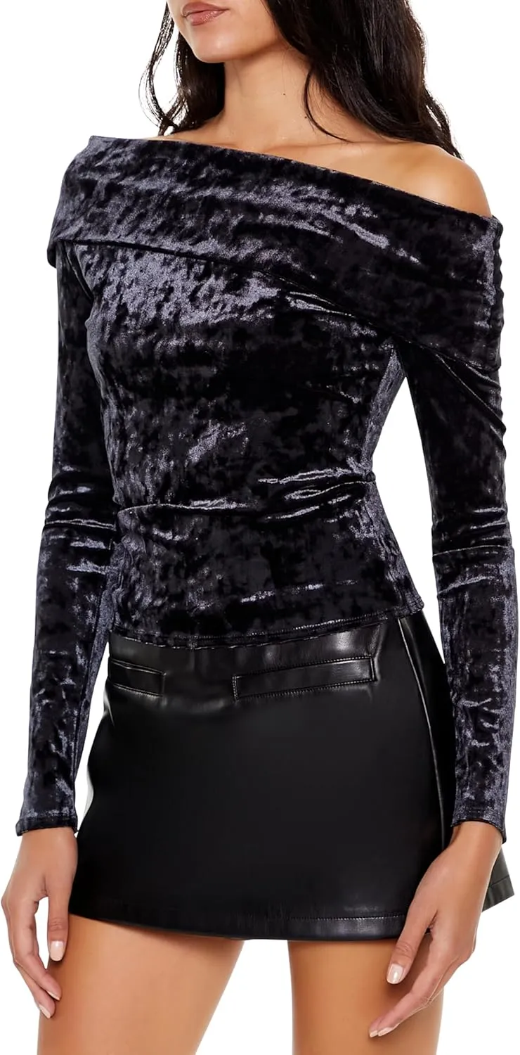 Forever 21 Women's Crushed Velvet Off-The-Shoulder Top