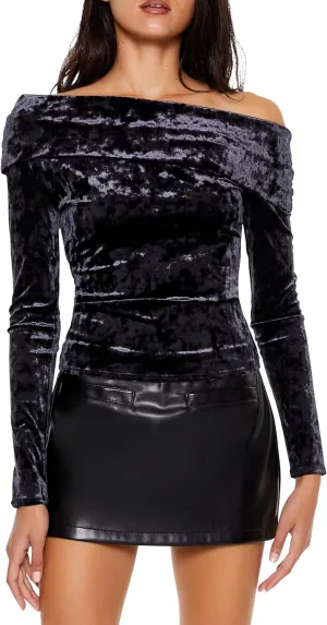 Forever 21 Women's Crushed Velvet Off-The-Shoulder Top