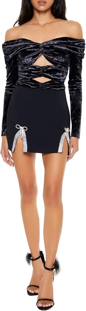Forever 21 womens Velvet Off-the-shoulder Bodysuit