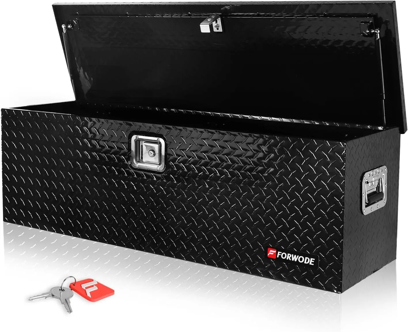 FORWODE 48 Inch Aluminum Truck Tool Box for Pickup Truck Bed RV Toolbox Truck Bed Toolboxes Heavy Duty Waterproof Truck Storage Organizer Chest with Handle and Lock - Black