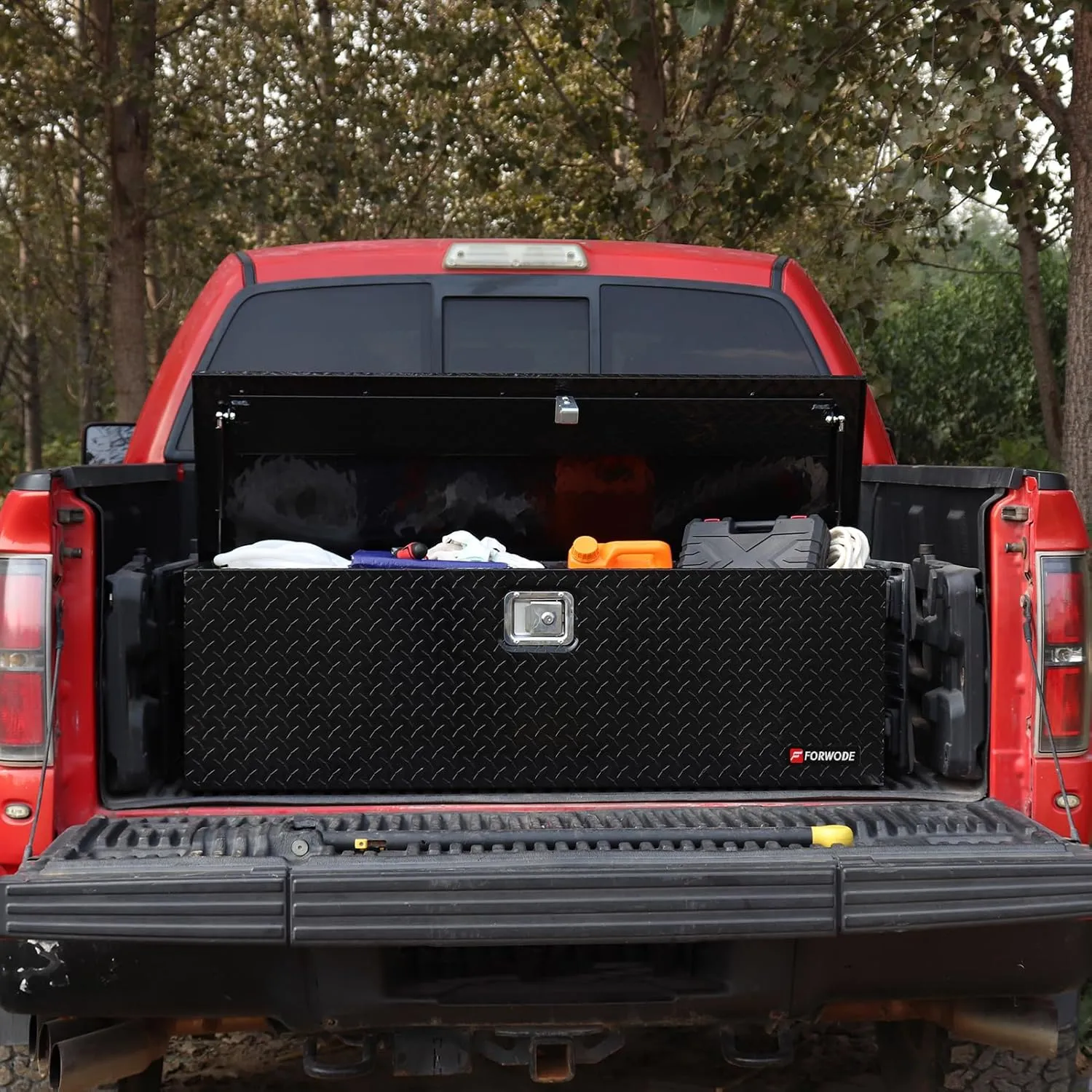 FORWODE 48 Inch Aluminum Truck Tool Box for Pickup Truck Bed RV Toolbox Truck Bed Toolboxes Heavy Duty Waterproof Truck Storage Organizer Chest with Handle and Lock - Black