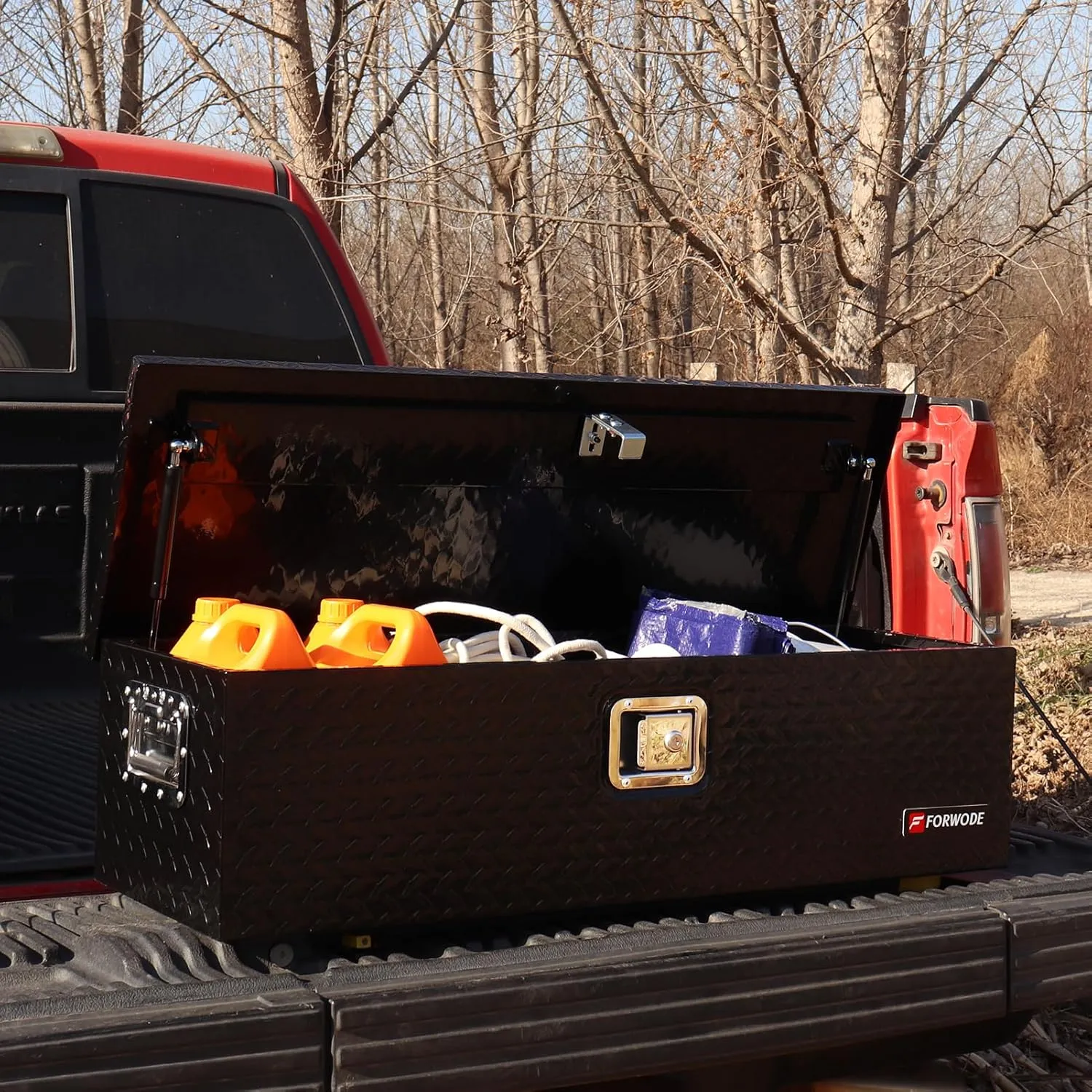 FORWODE 48 Inch Aluminum Truck Tool Box for Pickup Truck Bed RV Toolbox Truck Bed Toolboxes Heavy Duty Waterproof Truck Storage Organizer Chest with Handle and Lock - Black