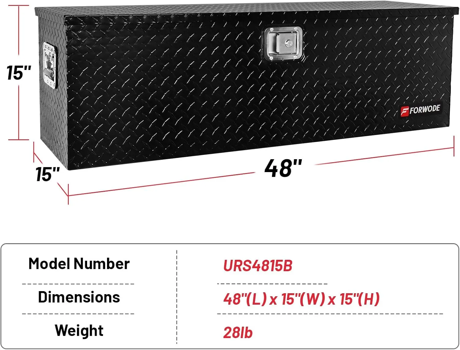 FORWODE 48 Inch Aluminum Truck Tool Box for Pickup Truck Bed RV Toolbox Truck Bed Toolboxes Heavy Duty Waterproof Truck Storage Organizer Chest with Handle and Lock - Black