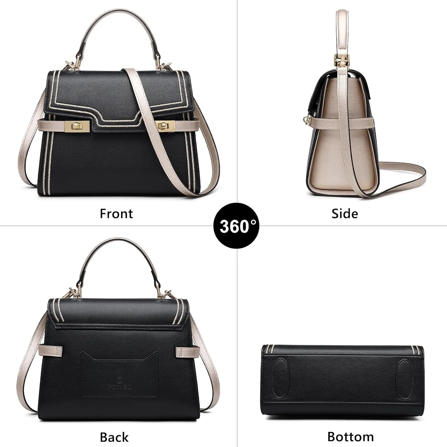 FOXLOVER Embroidery Flap Top-handle Bags for Women Crossbody Leather Purses Medium Size Magnetic Closure