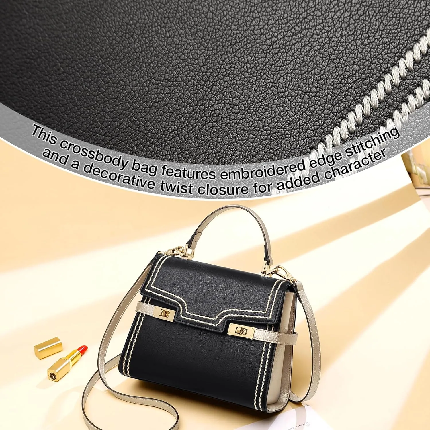FOXLOVER Embroidery Flap Top-handle Bags for Women Crossbody Leather Purses Medium Size Magnetic Closure
