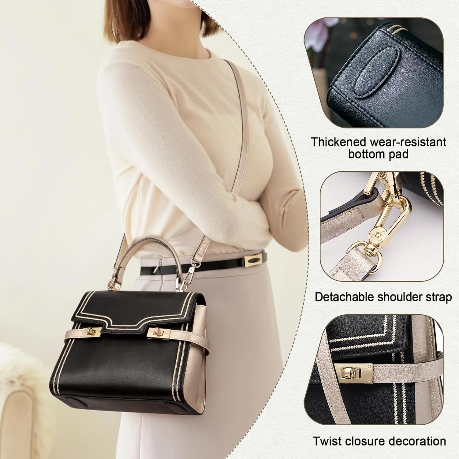 FOXLOVER Embroidery Flap Top-handle Bags for Women Crossbody Leather Purses Medium Size Magnetic Closure
