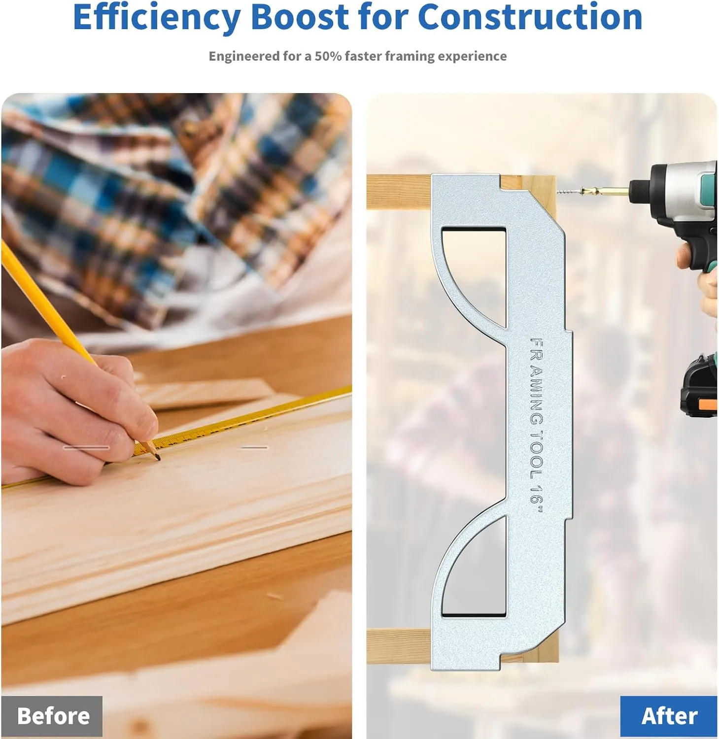 Framing Tools, 16'' On-Center Stud Layout Tool, Premium Aluminum Stud Framing Spacing Tool, Precision Measurement Jig Tool for Framing Wall Roofs Floors Ladders