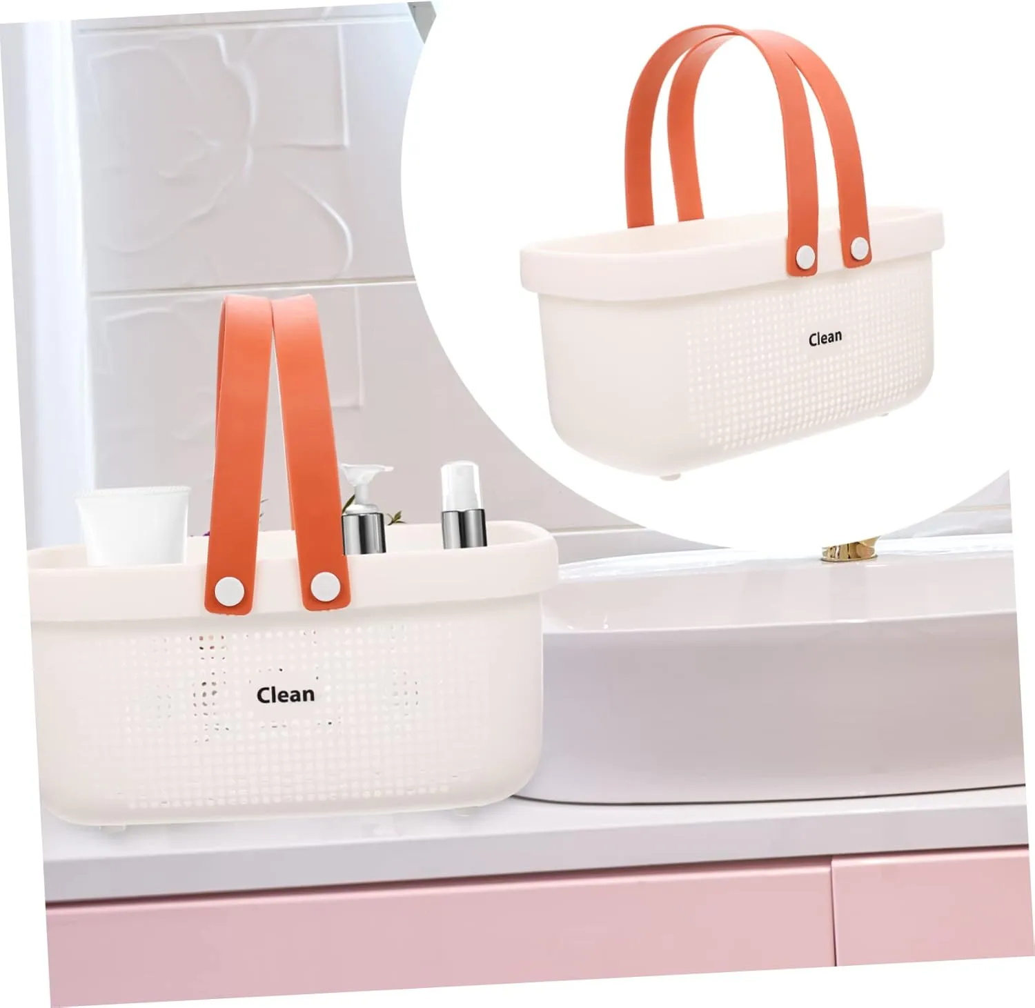 FRCOLOR Hollow-out Bathhouse Basket White Shower Drainer Bathroom Basket Cosmetics Storage