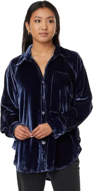 Free People Women's Night Skies Velvet Button Down