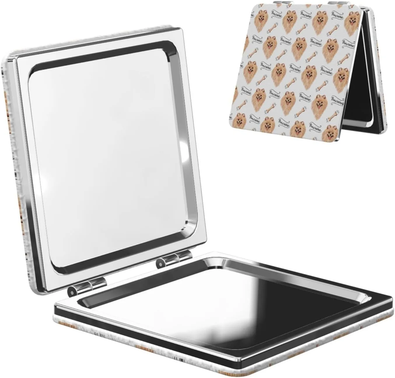 Free Pomeranian Dog Women Small Makeup Mirror Portable Pocket Cosmetic Mirror for Travel