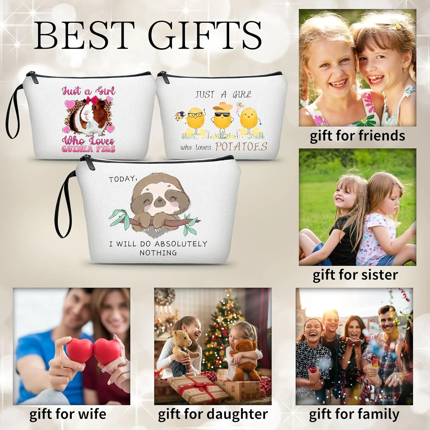 Friend Gifts for Women & Teen Girls - Sloth Cosmetic Make Up Bag & Funny Gifts for Christmas